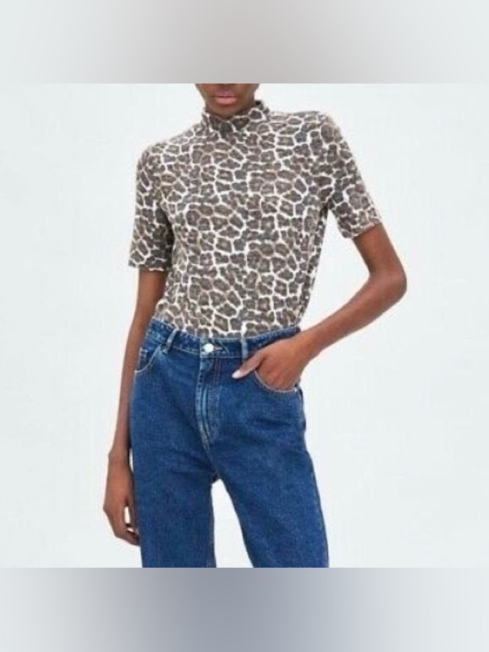 Zara knit leopard mock neck top